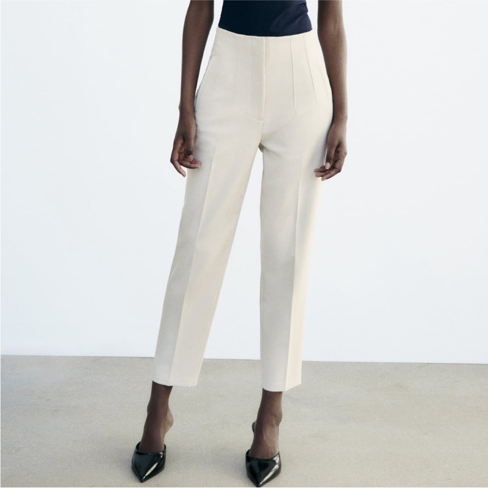 Zara High-Waisted Ecru Straight leg Pant Sz M